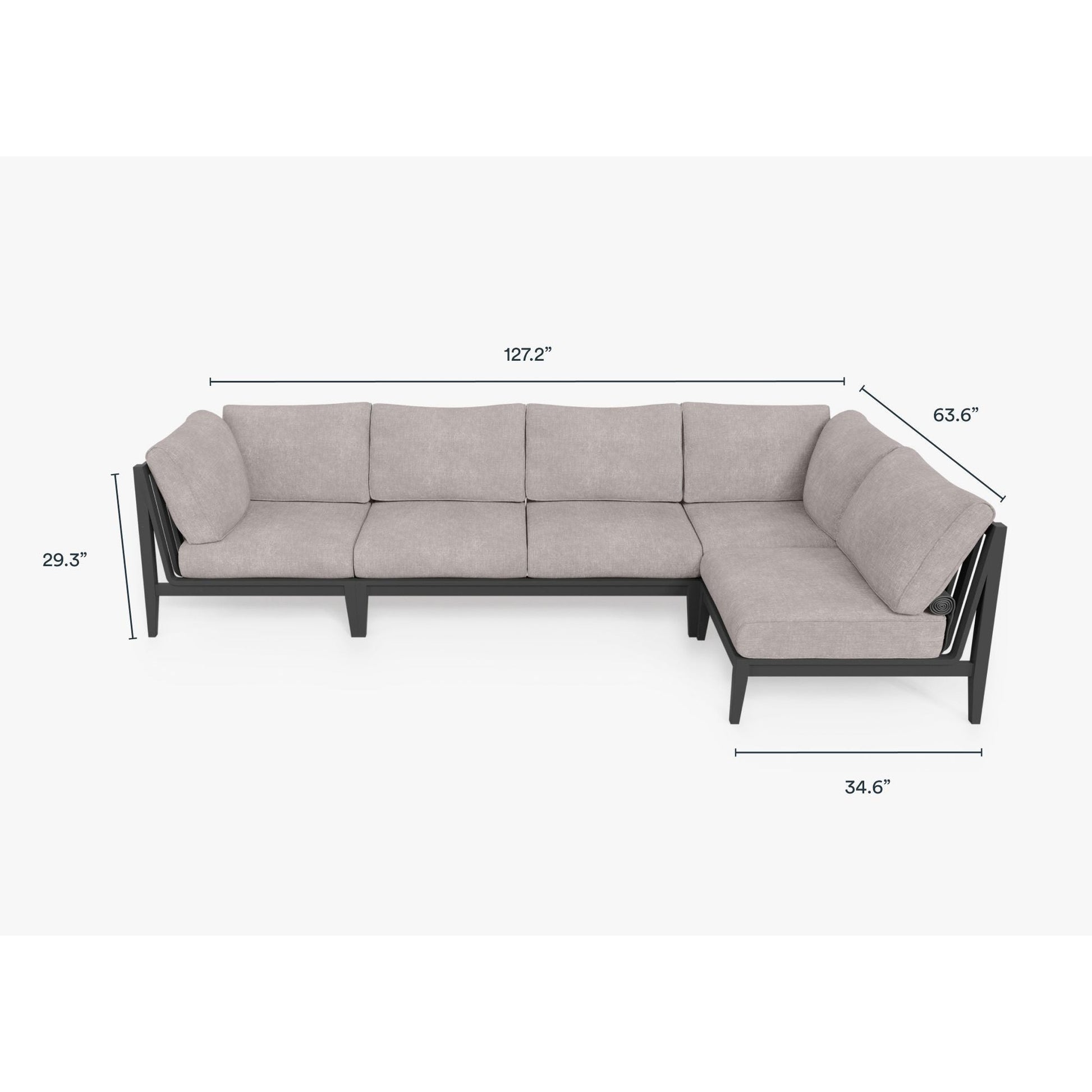 Live Outer 127" x 64" Charcoal Aluminum Outdoor L Shape Sectional 5-Seat With Sandstone Gray Cushion