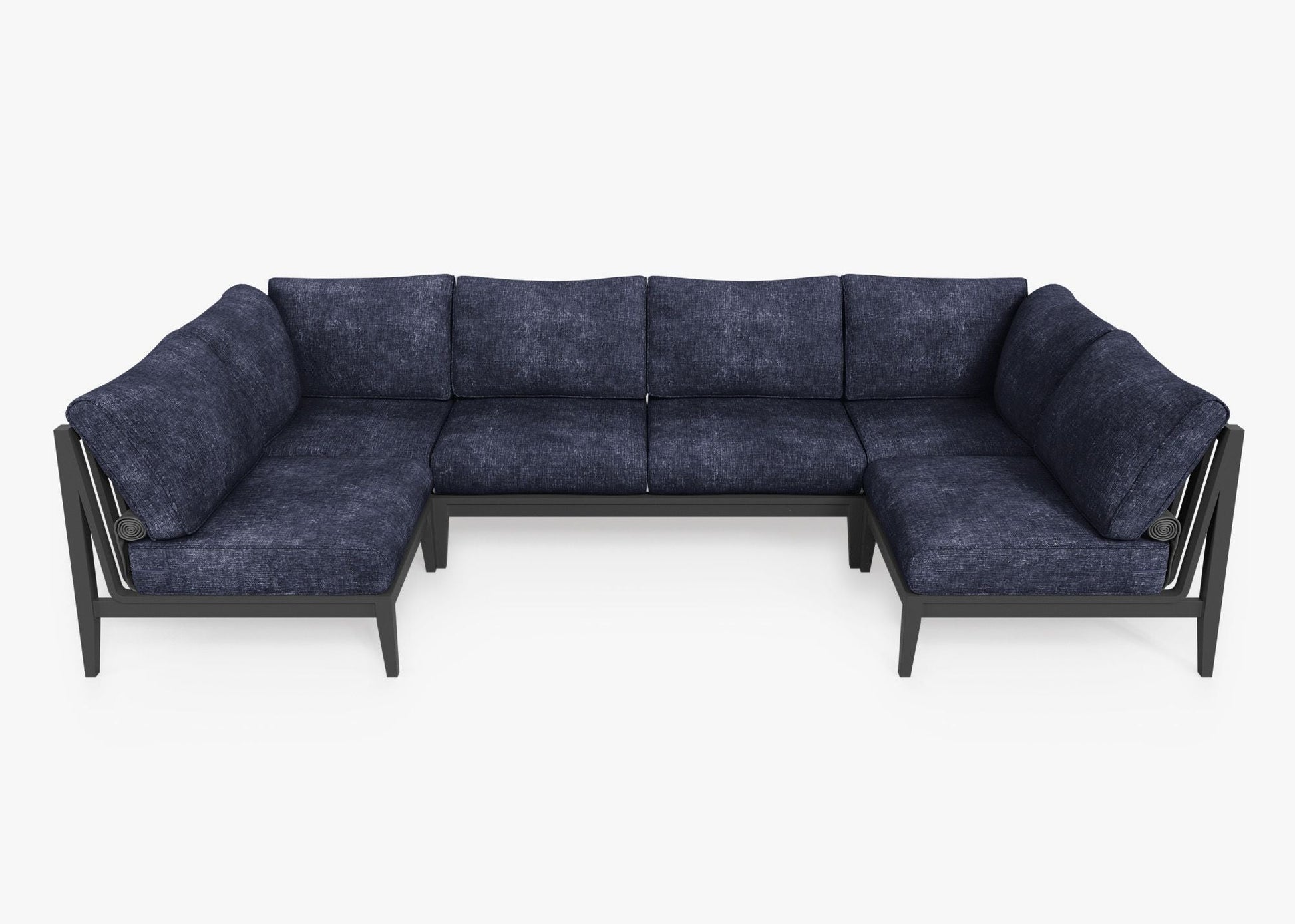 Live Outer 127" x 64" Charcoal Aluminum Outdoor U Sectional 6-Seat With Deep Sea Navy Cushion