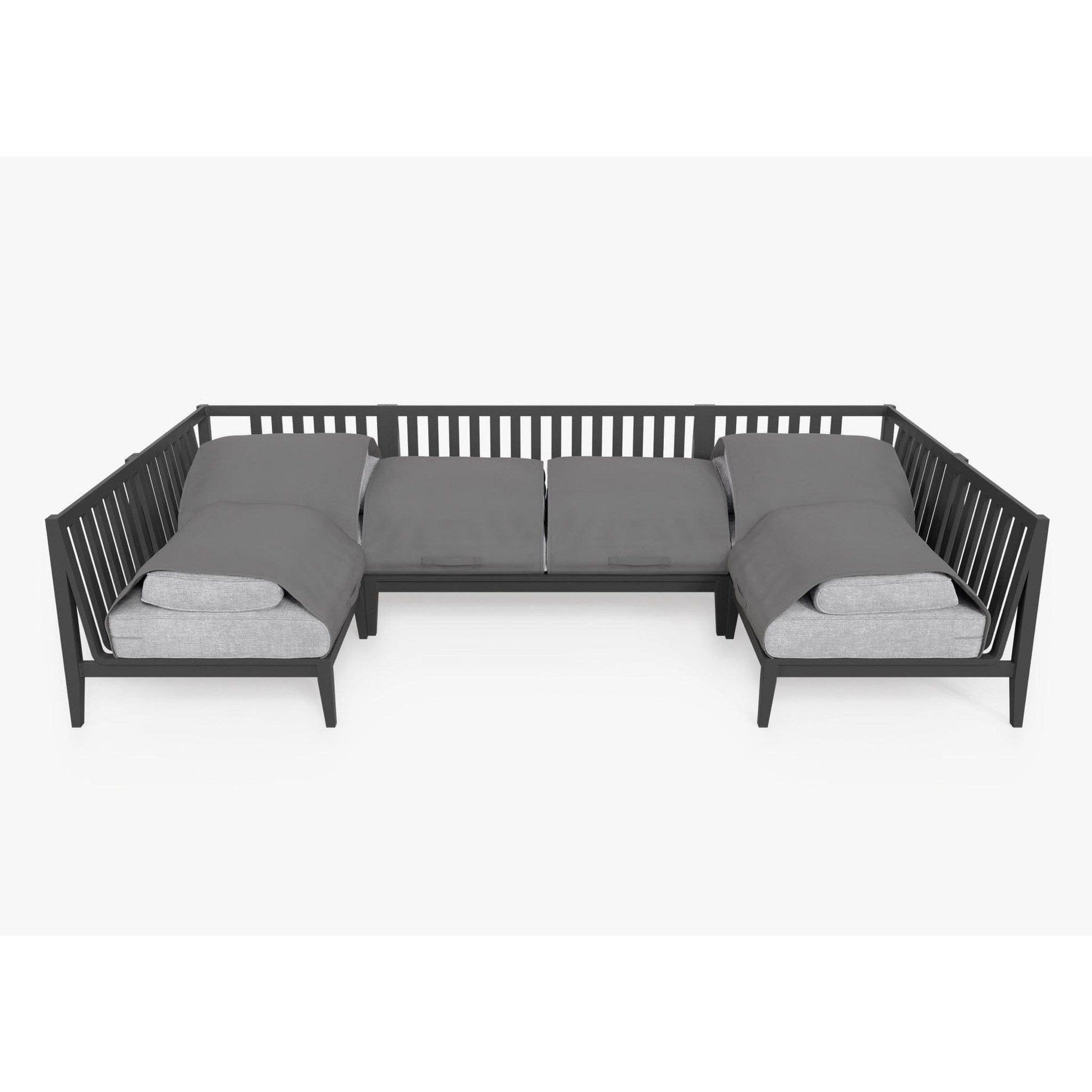 Live Outer 127" x 64" Charcoal Aluminum Outdoor U Sectional 6-Seat With Pacific Fog Gray Cushion