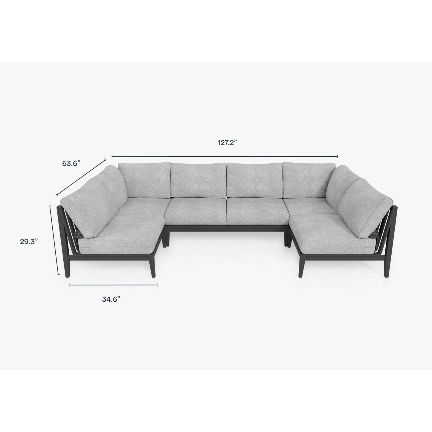 Live Outer 127" x 64" Charcoal Aluminum Outdoor U Sectional 6-Seat With Pacific Fog Gray Cushion