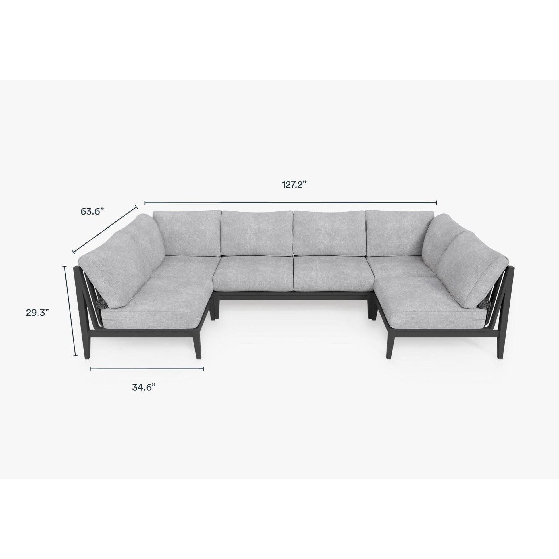 Live Outer 127" x 64" Charcoal Aluminum Outdoor U Sectional 6-Seat With Pacific Fog Gray Cushion