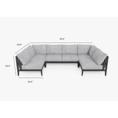 Live Outer 127" x 64" Charcoal Aluminum Outdoor U Sectional 6-Seat With Pacific Fog Gray Cushion