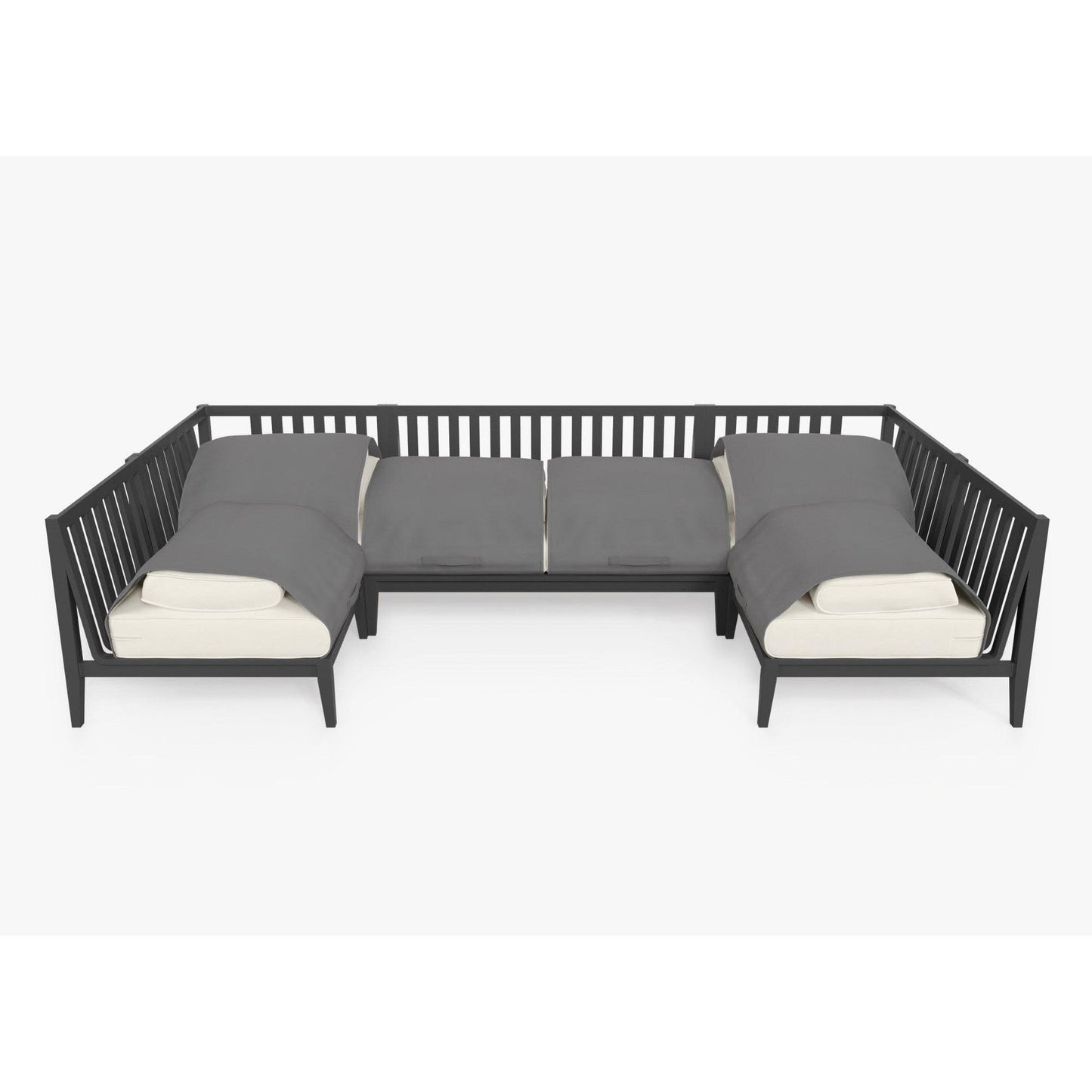 Live Outer 127" x 64" Charcoal Aluminum Outdoor U Sectional 6-Seat With Palisades Cream Cushion