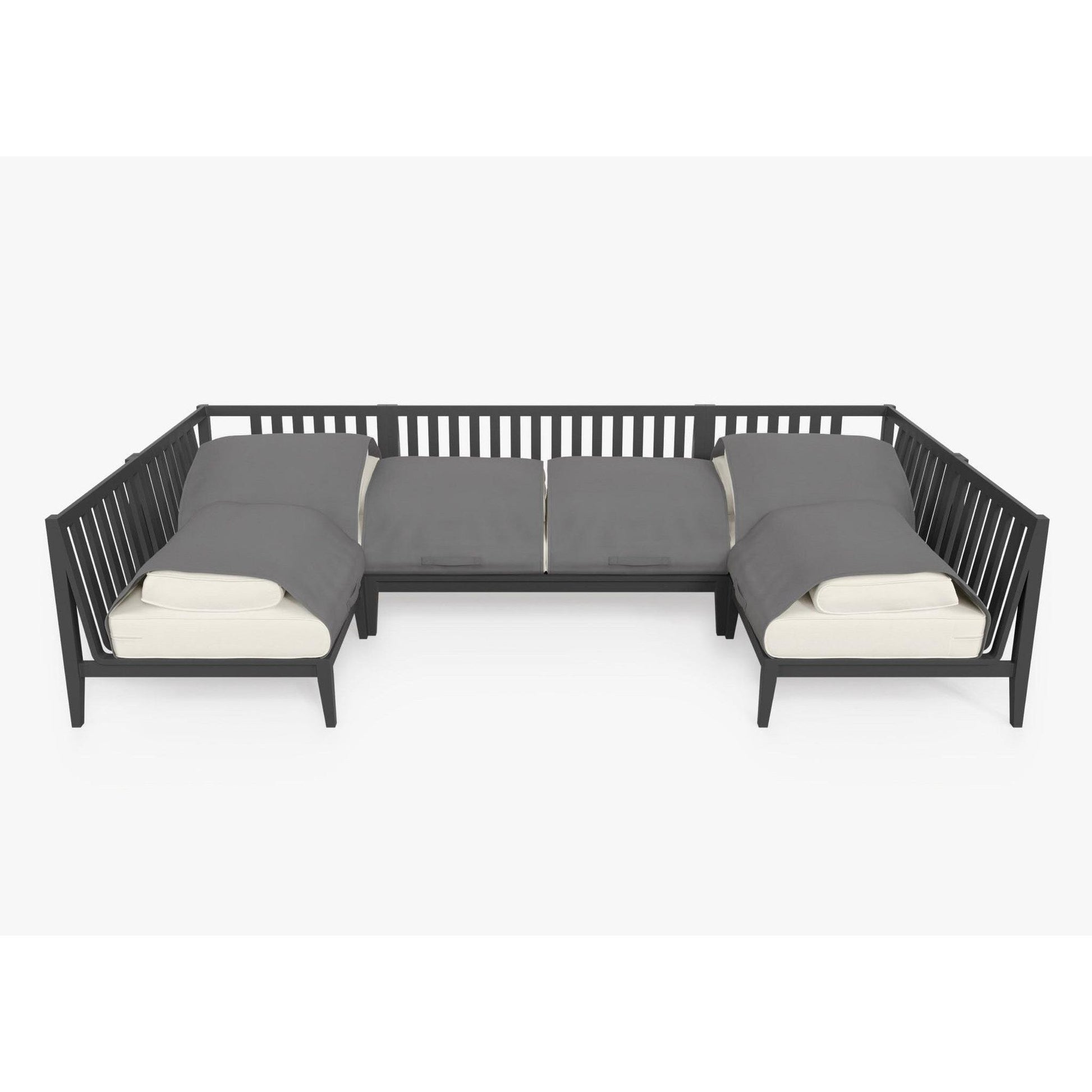 Live Outer 127" x 64" Charcoal Aluminum Outdoor U Sectional 6-Seat With Palisades Cream Cushion
