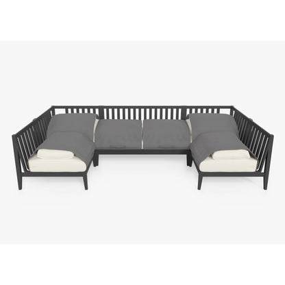 Live Outer 127" x 64" Charcoal Aluminum Outdoor U Sectional 6-Seat With Palisades Cream Cushion
