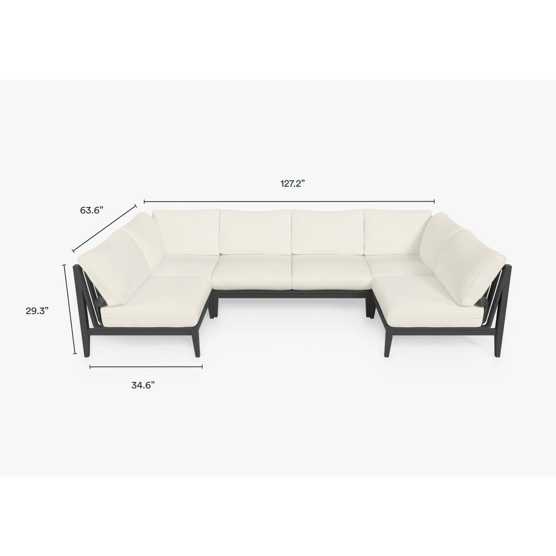 Live Outer 127" x 64" Charcoal Aluminum Outdoor U Sectional 6-Seat With Palisades Cream Cushion