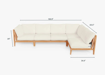 Live Outer 127" x 64" Teak Outdoor L Shape Sectional 5-Seat With Palisades Cream Cushion