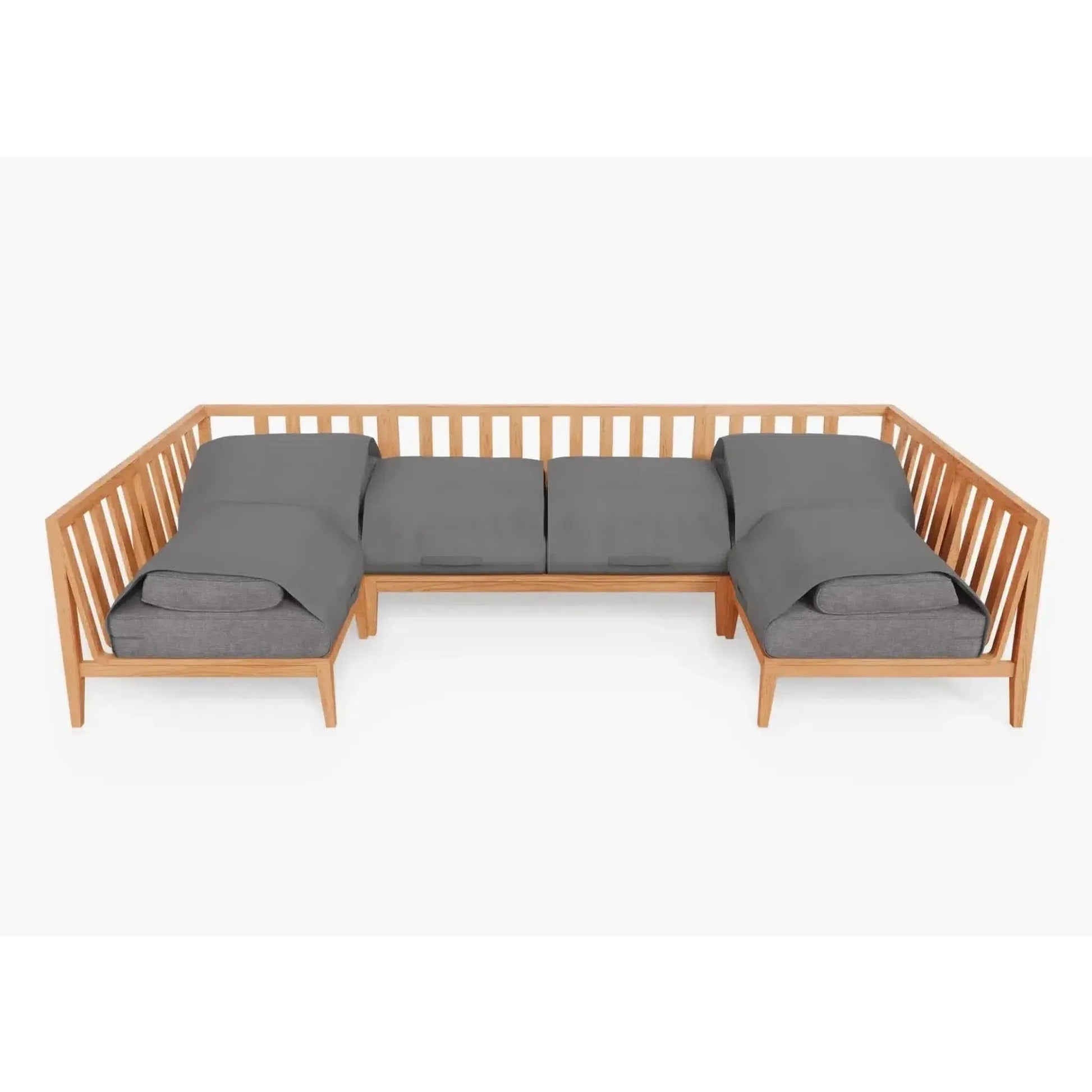 Live Outer 127" x 64" Teak Outdoor U Shape Sectional 6-Seat With Dark Pebble Gray Cushion