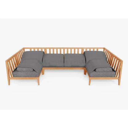 Live Outer 127" x 64" Teak Outdoor U Shape Sectional 6-Seat With Dark Pebble Gray Cushion