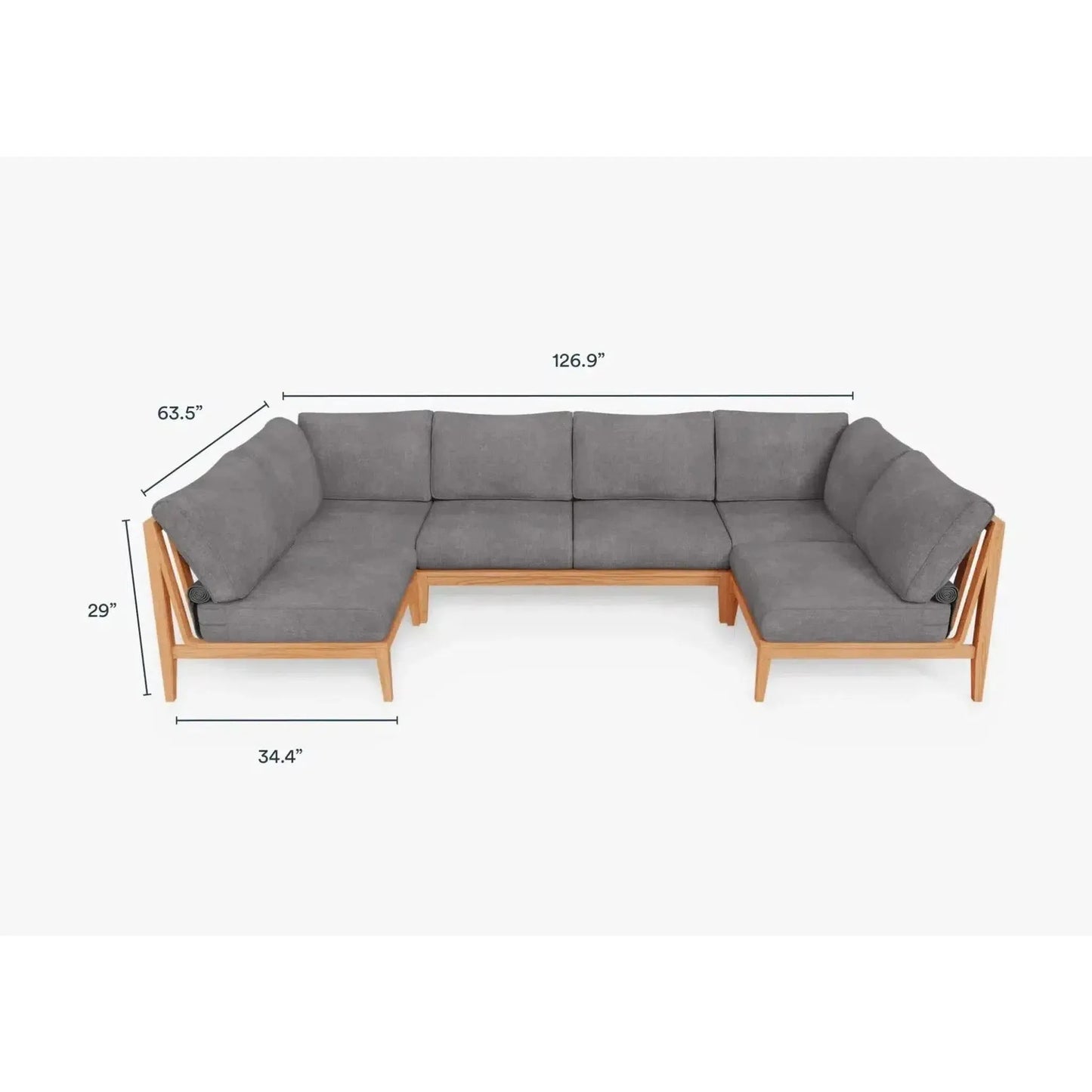 Live Outer 127" x 64" Teak Outdoor U Shape Sectional 6-Seat With Dark Pebble Gray Cushion