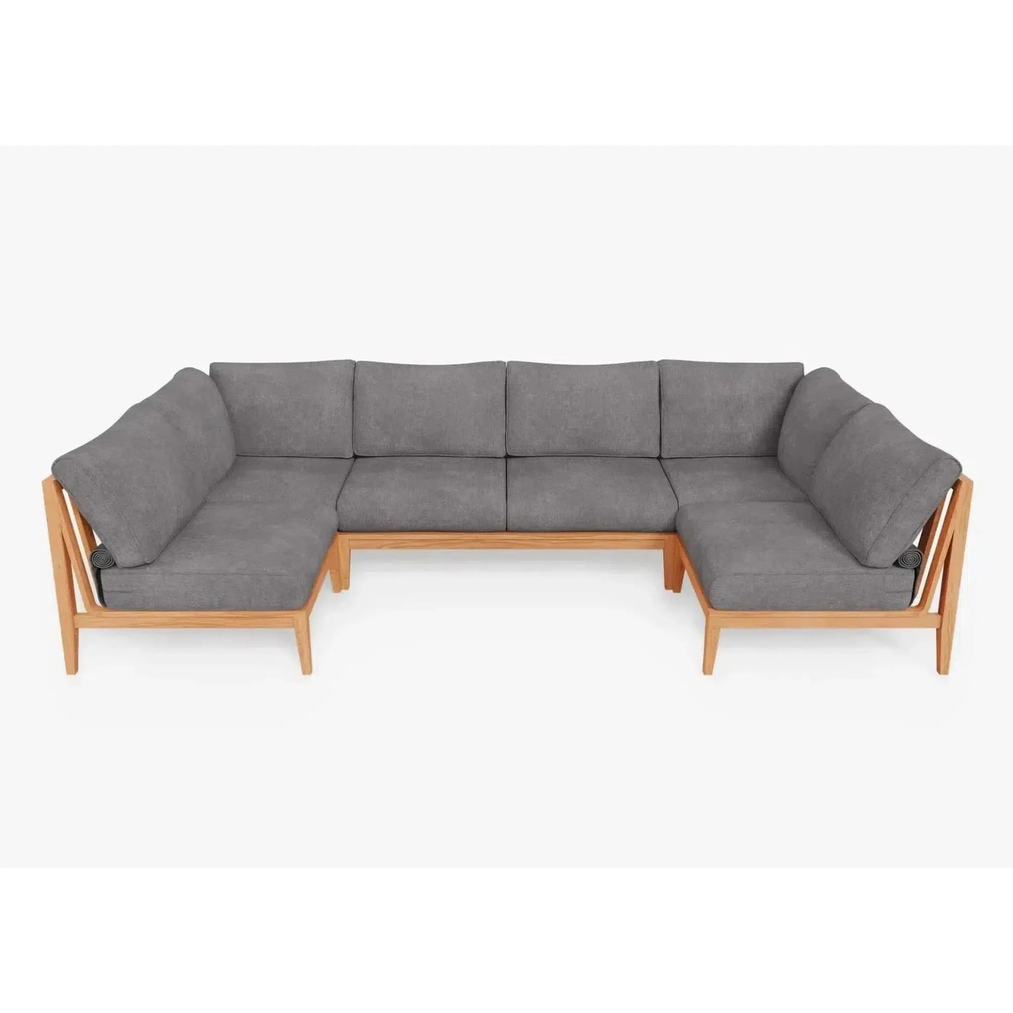 Live Outer 127" x 64" Teak Outdoor U Shape Sectional 6-Seat With Dark Pebble Gray Cushion