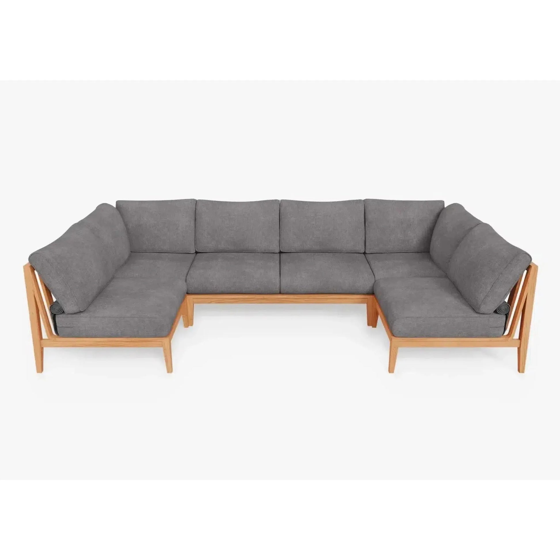 Live Outer 127" x 64" Teak Outdoor U Shape Sectional 6-Seat With Dark Pebble Gray Cushion
