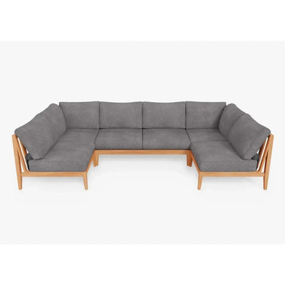 Live Outer 127" x 64" Teak Outdoor U Shape Sectional 6-Seat With Dark Pebble Gray Cushion