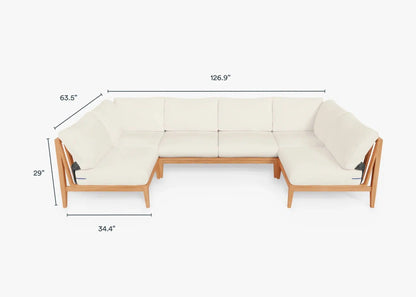 Live Outer 127" x 64" Teak Outdoor U Shape Sectional 6-Seat With Palisades Cream Cushion