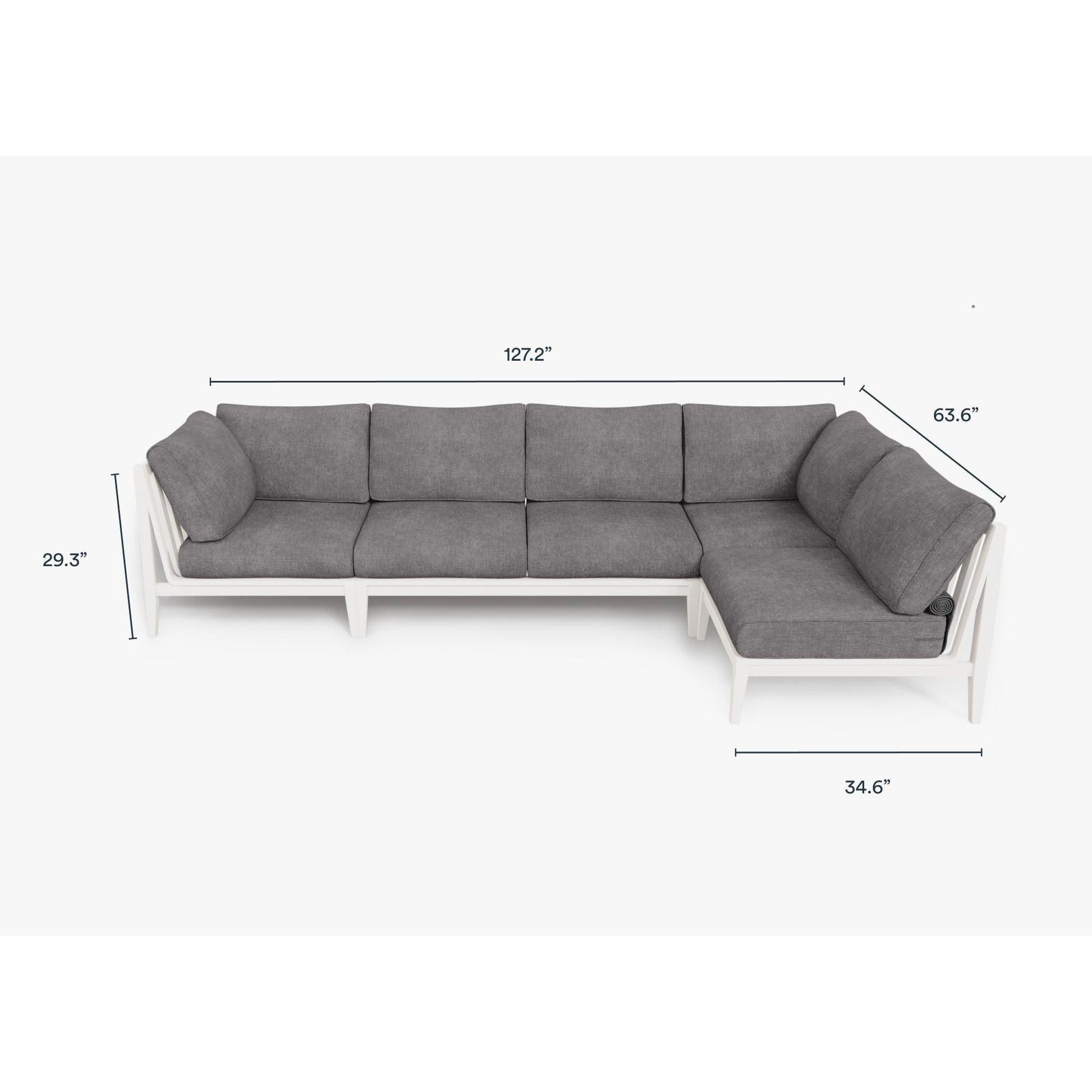 Live Outer 127" x 64" White Aluminum Outdoor L Shape Sectional 5-Seat With Dark Pebble Gray Cushion