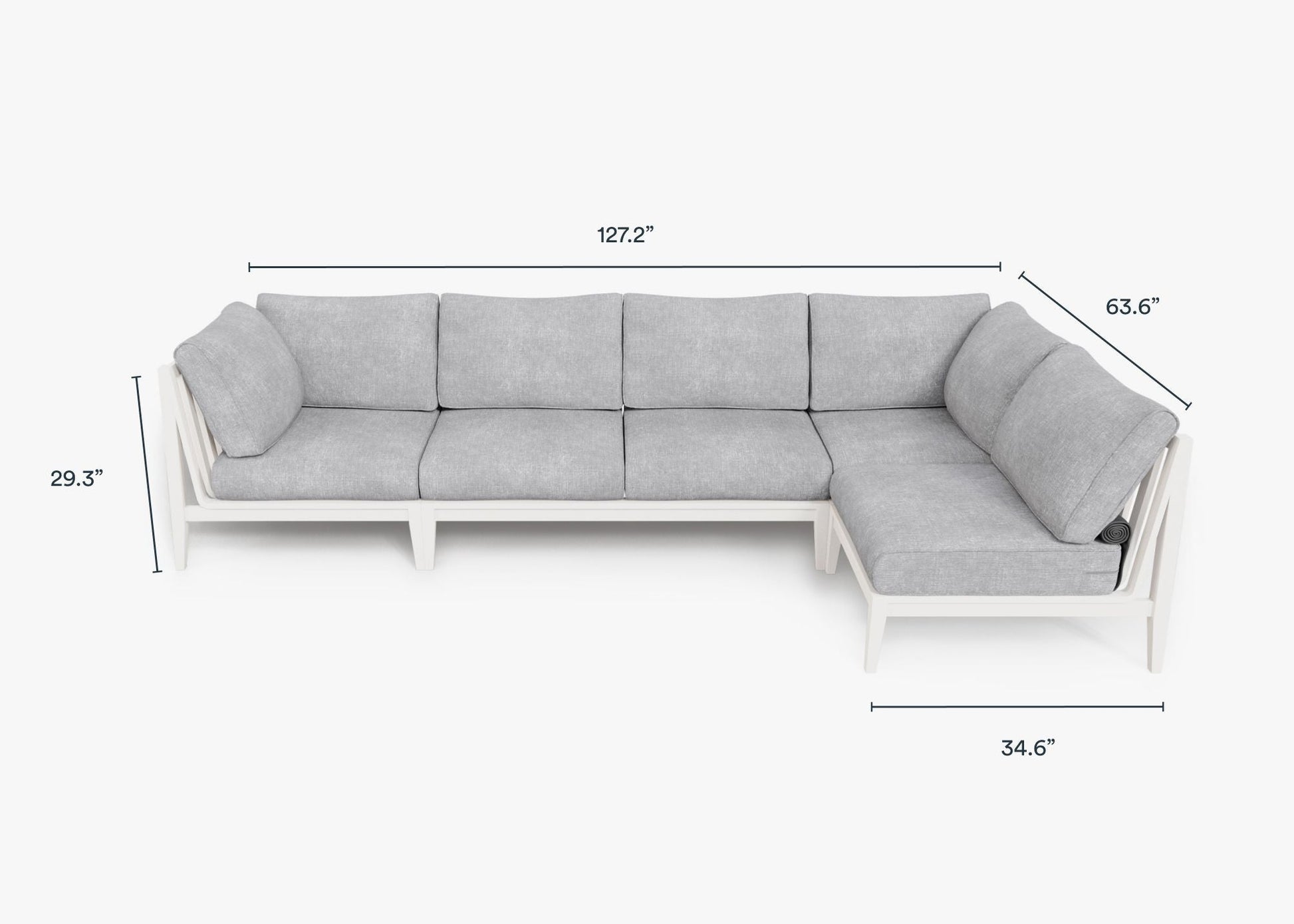 Live Outer 127" x 64" White Aluminum Outdoor L Shape Sectional 5-Seat With Pacific Fog Gray Cushion