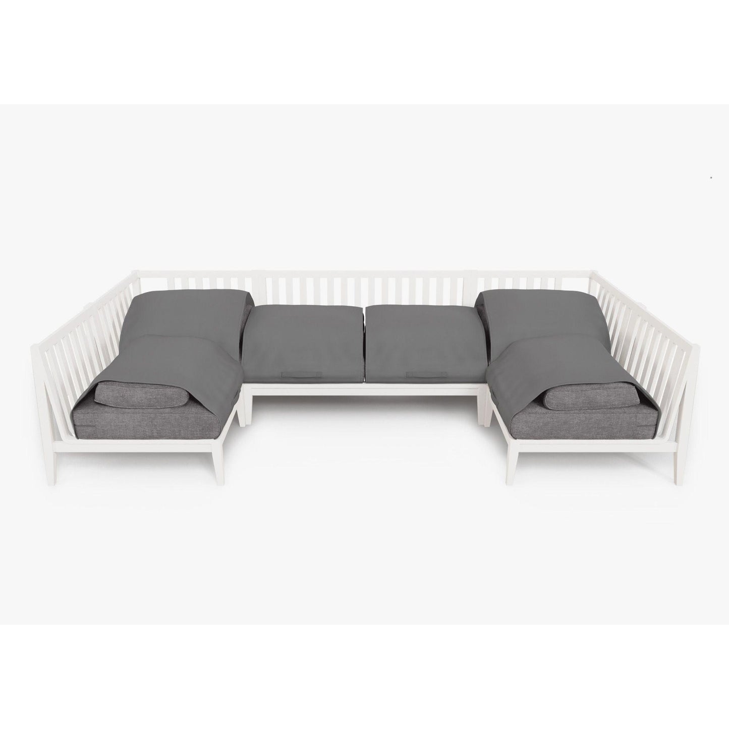 Live Outer 127" x 64" White Aluminum Outdoor U Sectional 6-Seat With Dark Pebble Gray Cushion