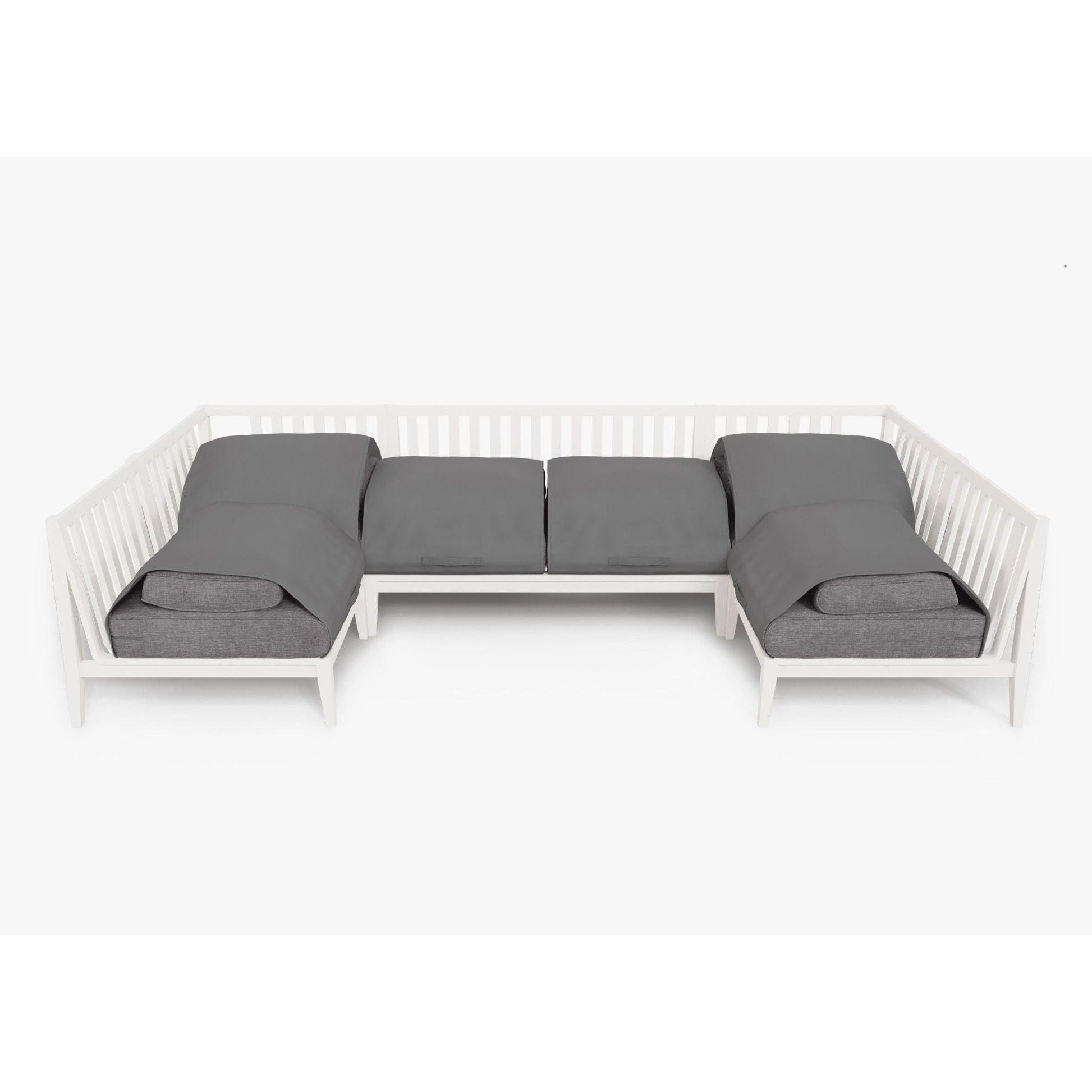 Live Outer 127" x 64" White Aluminum Outdoor U Sectional 6-Seat With Dark Pebble Gray Cushion