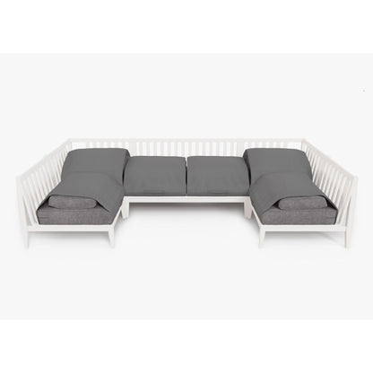 Live Outer 127" x 64" White Aluminum Outdoor U Sectional 6-Seat With Dark Pebble Gray Cushion