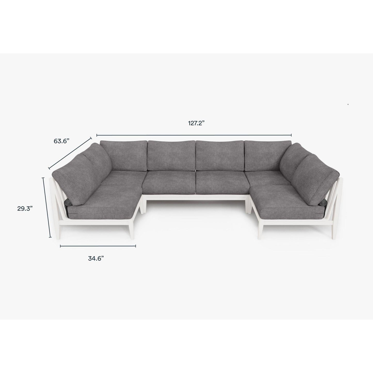 Live Outer 127" x 64" White Aluminum Outdoor U Sectional 6-Seat With Dark Pebble Gray Cushion
