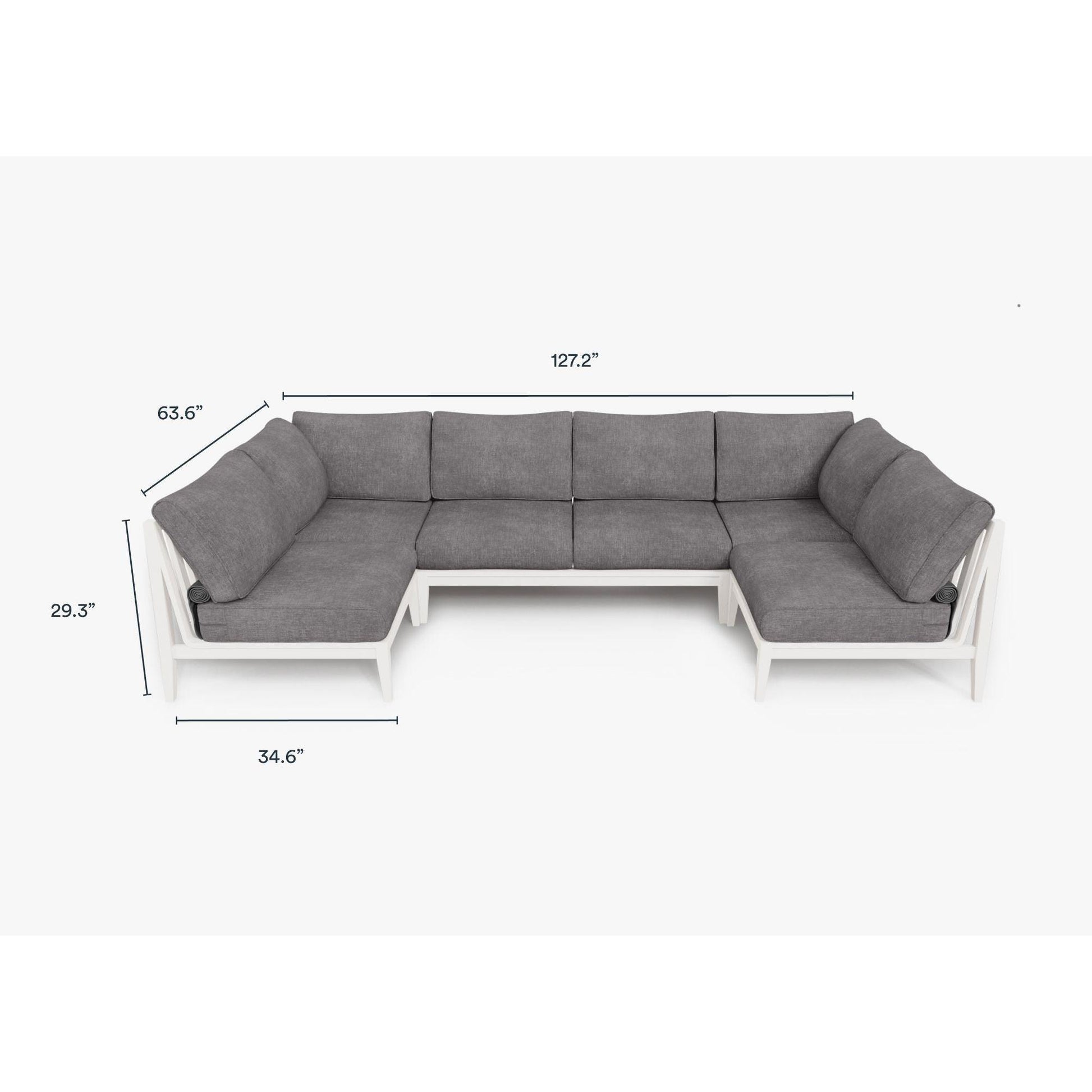 Live Outer 127" x 64" White Aluminum Outdoor U Sectional 6-Seat With Dark Pebble Gray Cushion