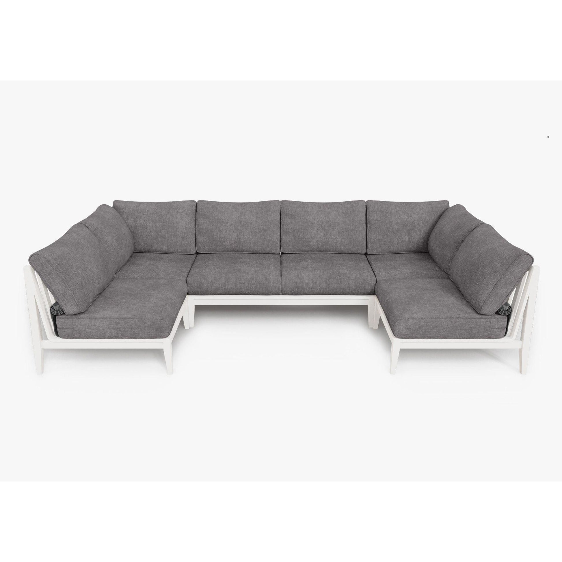 Live Outer 127" x 64" White Aluminum Outdoor U Sectional 6-Seat With Dark Pebble Gray Cushion