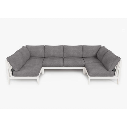 Live Outer 127" x 64" White Aluminum Outdoor U Sectional 6-Seat With Dark Pebble Gray Cushion