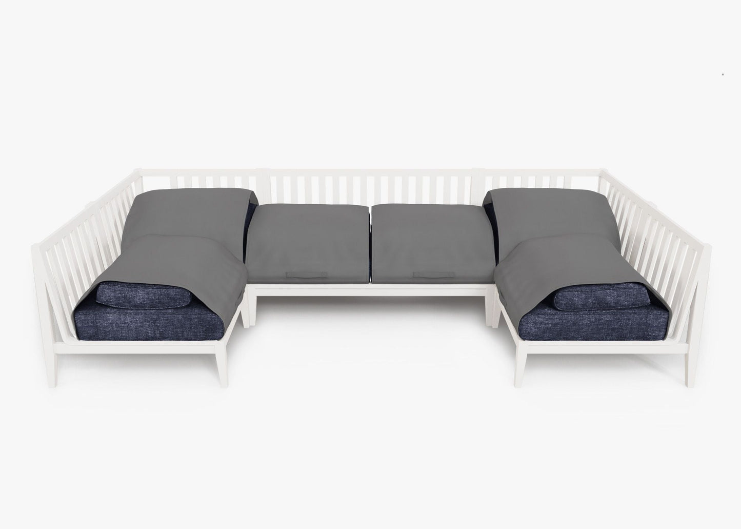 Live Outer 127" x 64" White Aluminum Outdoor U Sectional 6-Seat With Deep Sea Navy Cushion