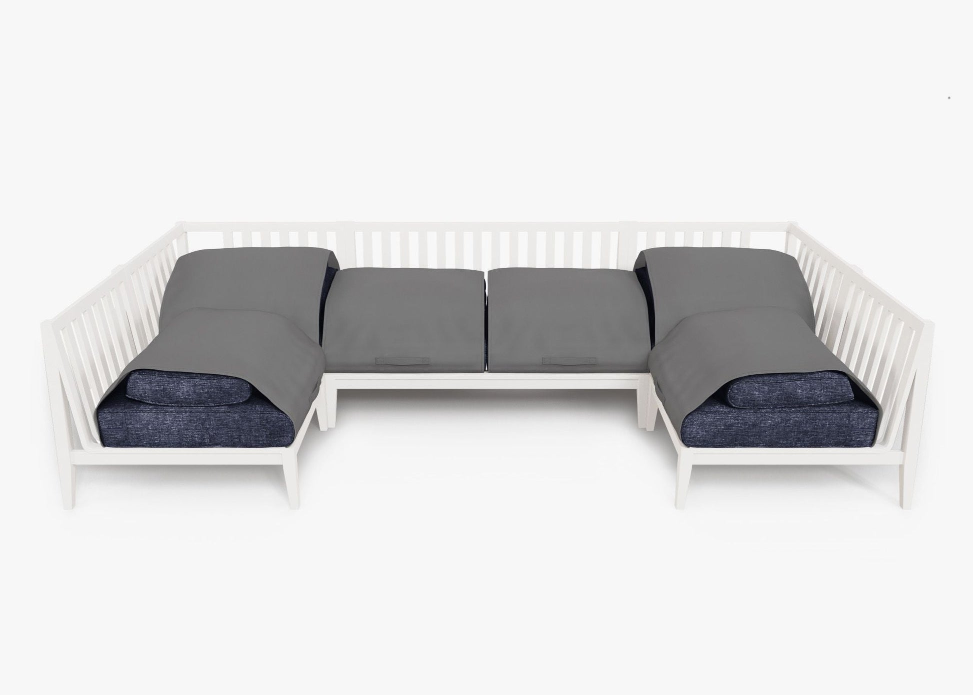 Live Outer 127" x 64" White Aluminum Outdoor U Sectional 6-Seat With Deep Sea Navy Cushion