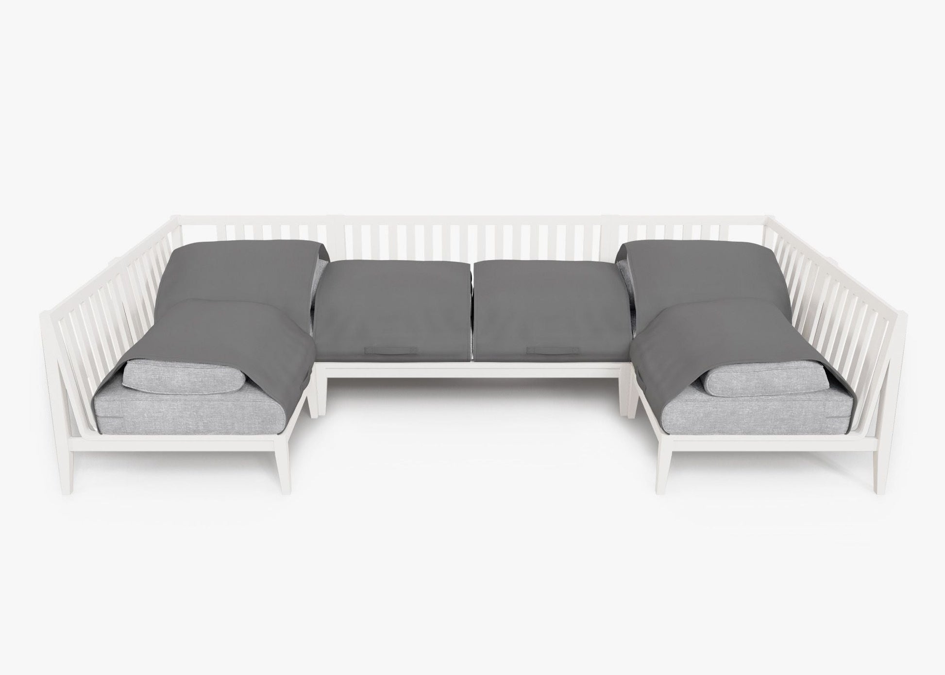 Live Outer 127" x 64" White Aluminum Outdoor U Sectional 6-Seat With Pacific Fog Gray Cushion
