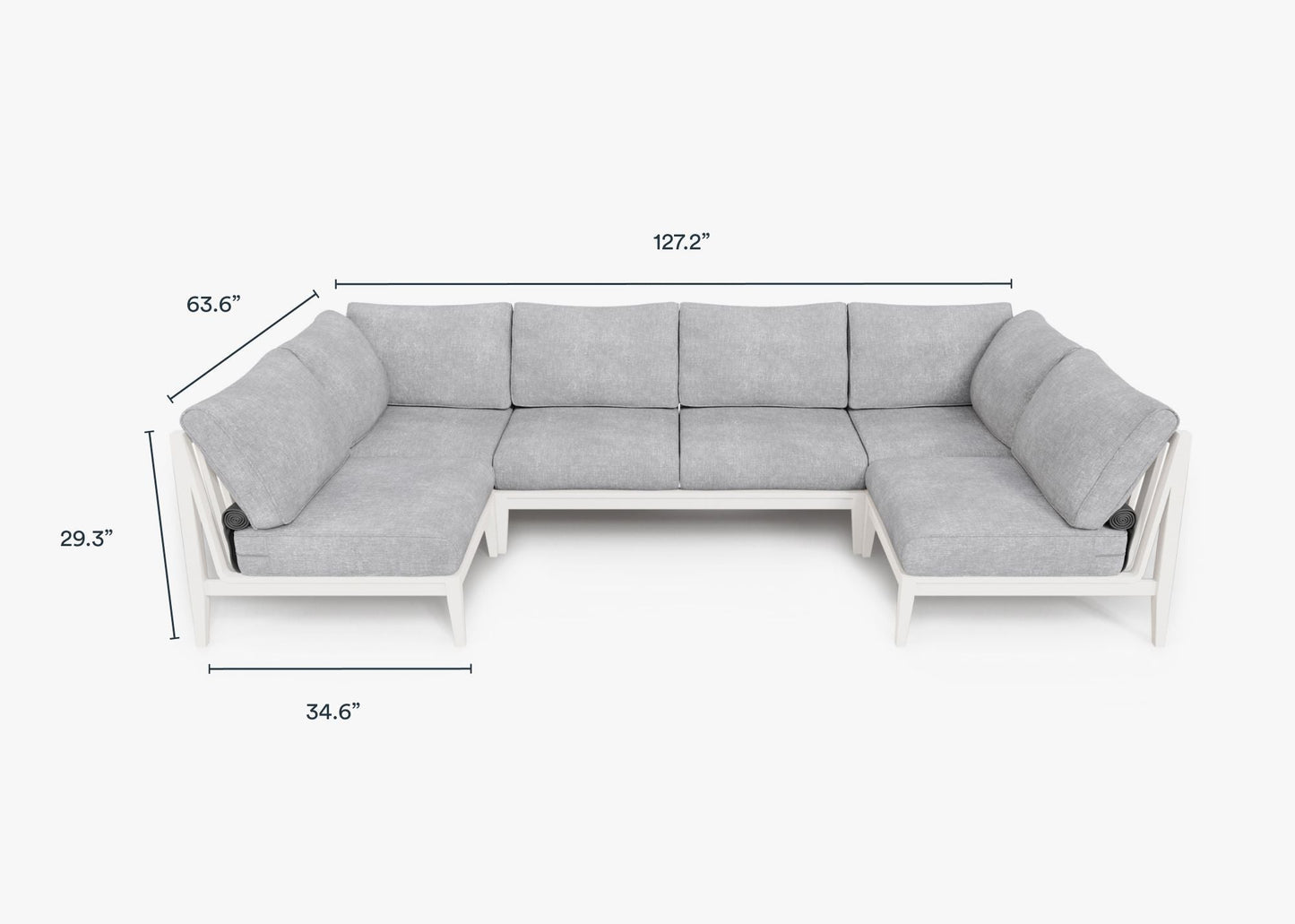 Live Outer 127" x 64" White Aluminum Outdoor U Sectional 6-Seat With Pacific Fog Gray Cushion
