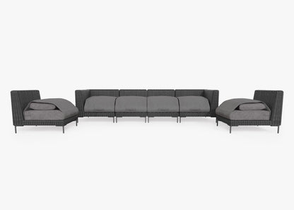 Live Outer 132" Black Wicker Outdoor Sofa With Armless Chairs & Dark Pebble Gray Cushion (6-Seat)