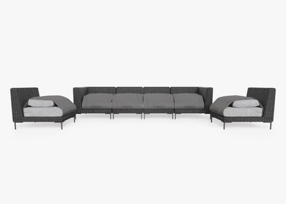 Live Outer 132" Black Wicker Outdoor Sofa With Armless Chairs & Pacific Fog Gray Cushion (6-Seat)