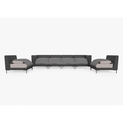 Live Outer 132" Black Wicker Outdoor Sofa With Armless Chairs & Sandstone Gray Cushion (6-Seat)