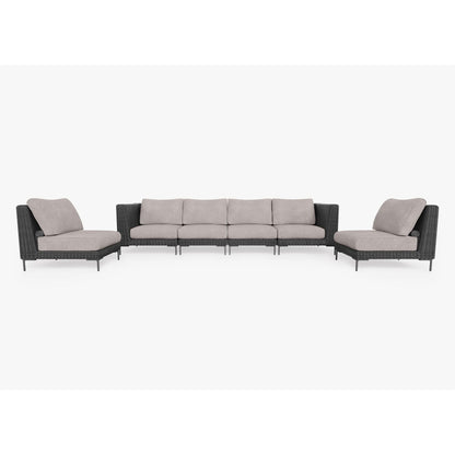 Live Outer 132" Black Wicker Outdoor Sofa With Armless Chairs & Sandstone Gray Cushion (6-Seat)