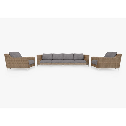 Live Outer 132" Brown Wicker Outdoor Sofa With Armchairs & Dark Pebble Gray Cushion (6-Seat)