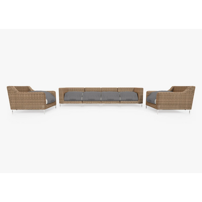 Live Outer 132" Brown Wicker Outdoor Sofa With Armchairs & Palisades Cream Cushion (6-Seat)