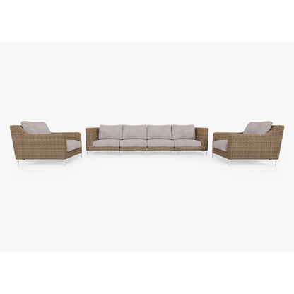 Live Outer 132" Brown Wicker Outdoor Sofa With Armchairs & Sandstone Gray Cushion (6-Seat)