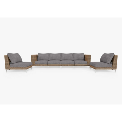 Live Outer 132" Brown Wicker Outdoor Sofa With Armless Chairs & Dark Pebble Gray Cushion (6-Seat)