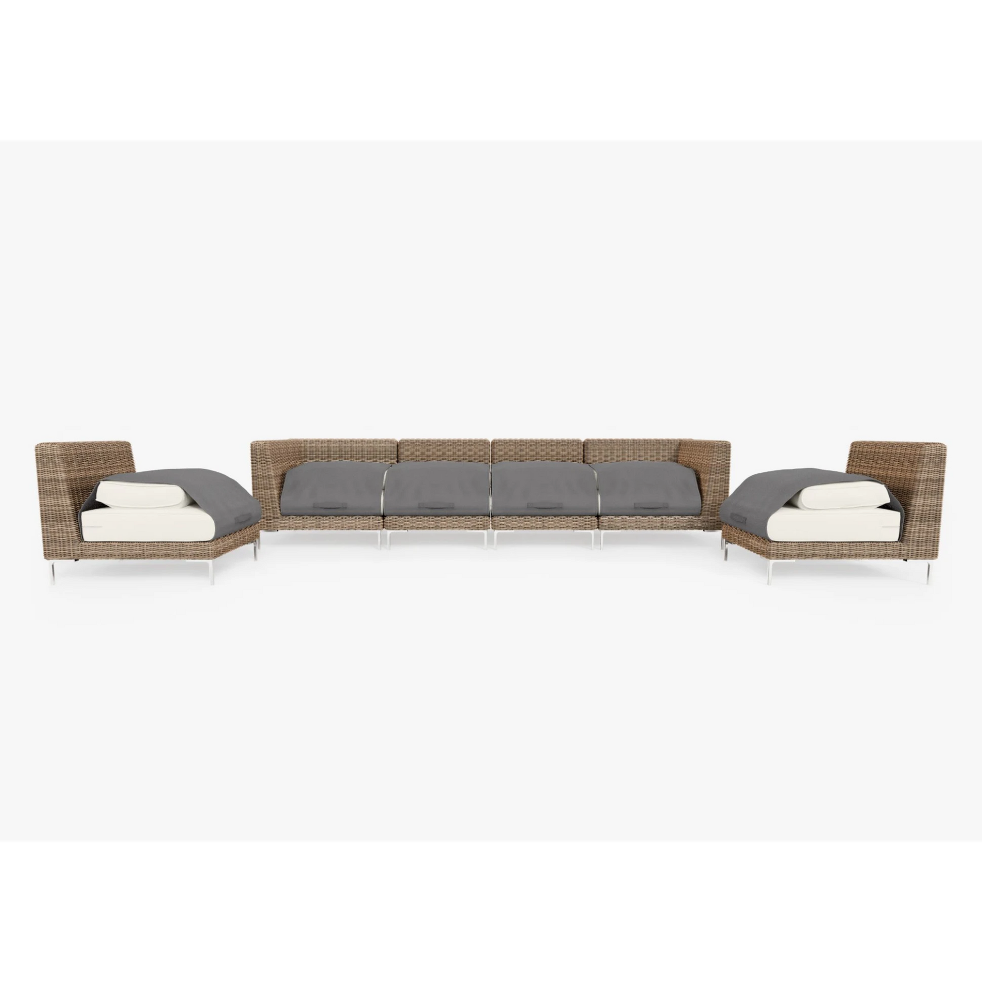 Live Outer 132" Brown Wicker Outdoor Sofa With Armless Chairs & Palisades Cream Cushion (6-Seat)