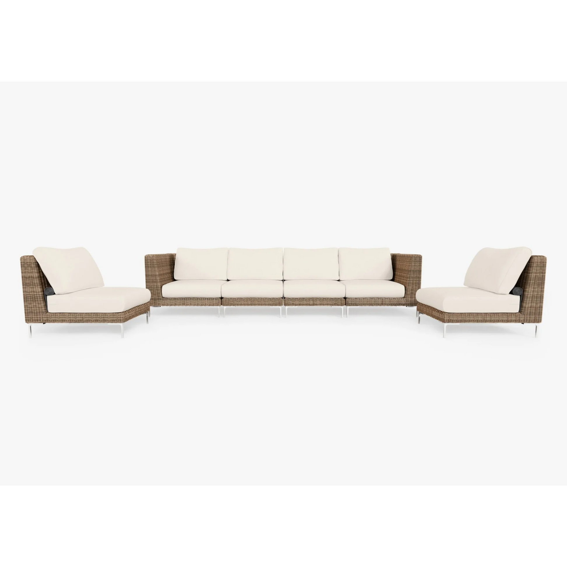 Live Outer 132" Brown Wicker Outdoor Sofa With Armless Chairs & Palisades Cream Cushion (6-Seat)