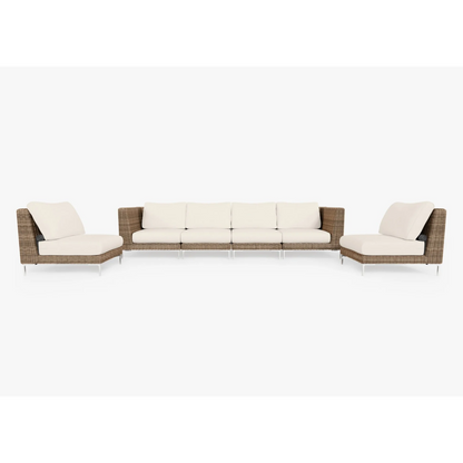 Live Outer 132" Brown Wicker Outdoor Sofa With Armless Chairs & Palisades Cream Cushion (6-Seat)