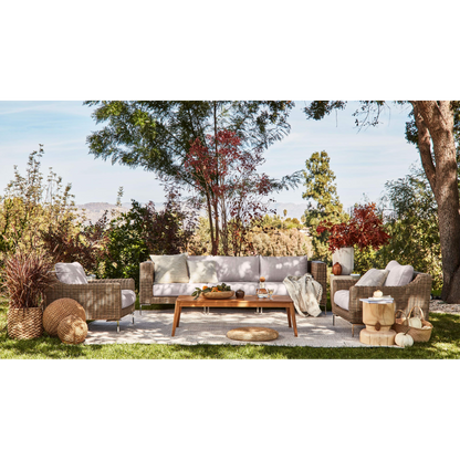 Live Outer 132" Brown Wicker Outdoor Sofa With Armless Chairs & Sandstone Gray Cushion (6-Seat)