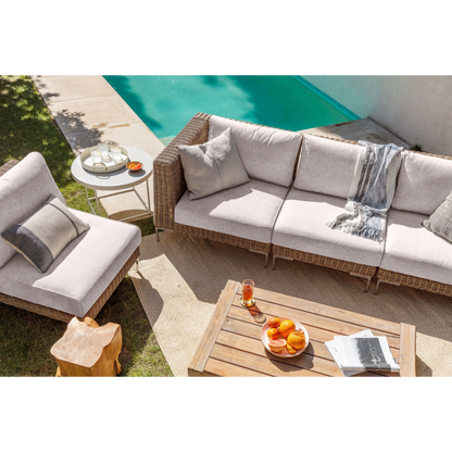 Live Outer 132" Brown Wicker Outdoor Sofa With Armless Chairs & Sandstone Gray Cushion (6-Seat)