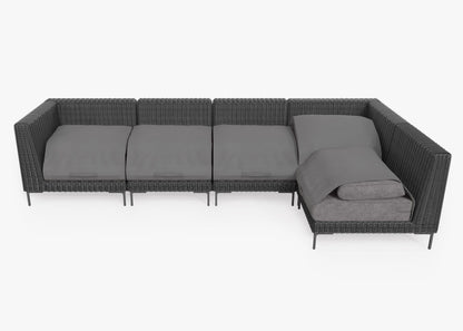 Live Outer 132" x 66" Black Wicker Outdoor L Shape Sectional 5-Seat With Dark Pebble Gray Cushion