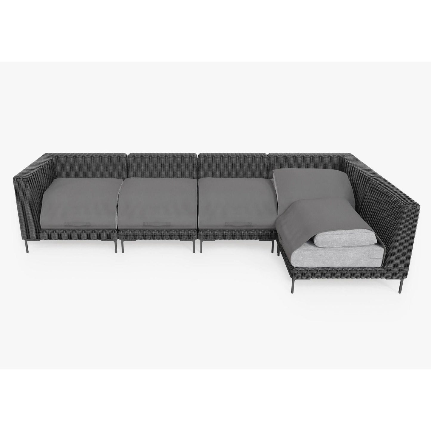 Live Outer 132" x 66" Black Wicker Outdoor L Shape Sectional 5-Seat With Pacific Fog Gray Cushion
