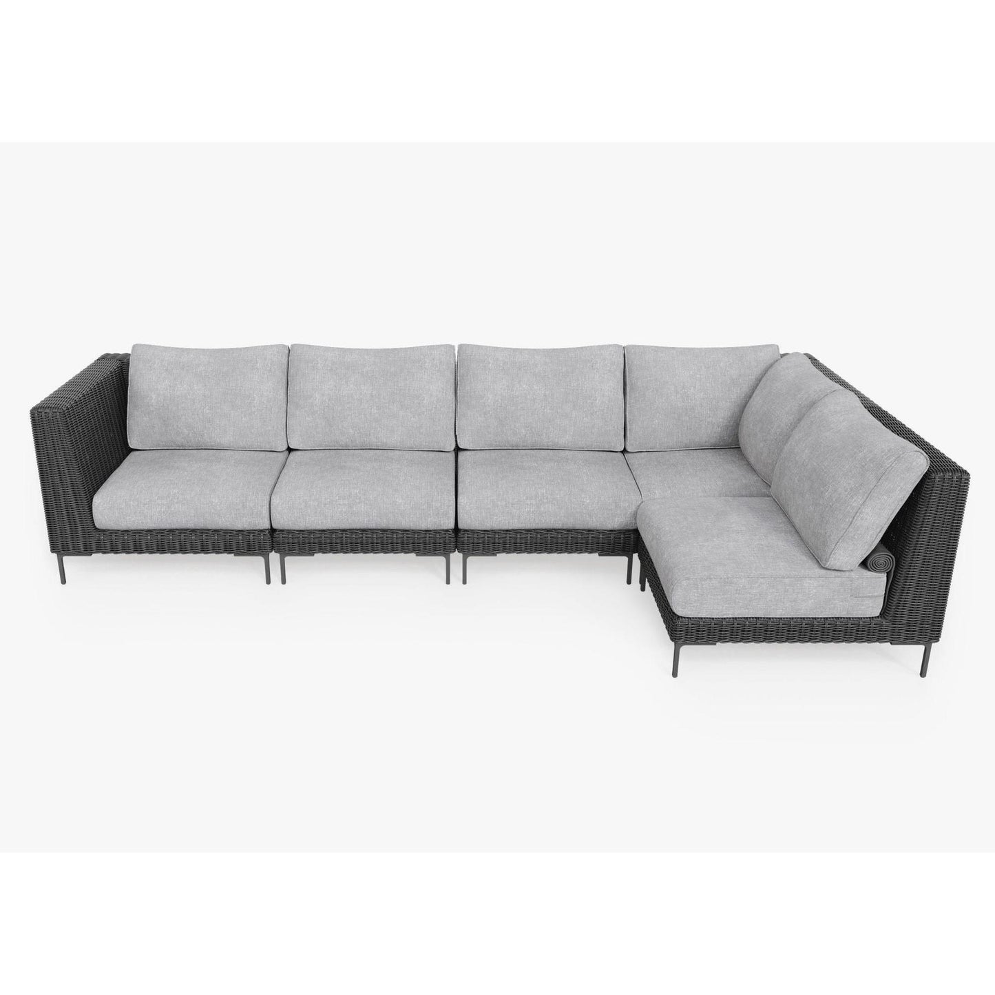 Live Outer 132" x 66" Black Wicker Outdoor L Shape Sectional 5-Seat With Pacific Fog Gray Cushion