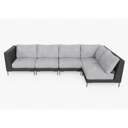 Live Outer 132" x 66" Black Wicker Outdoor L Shape Sectional 5-Seat With Pacific Fog Gray Cushion