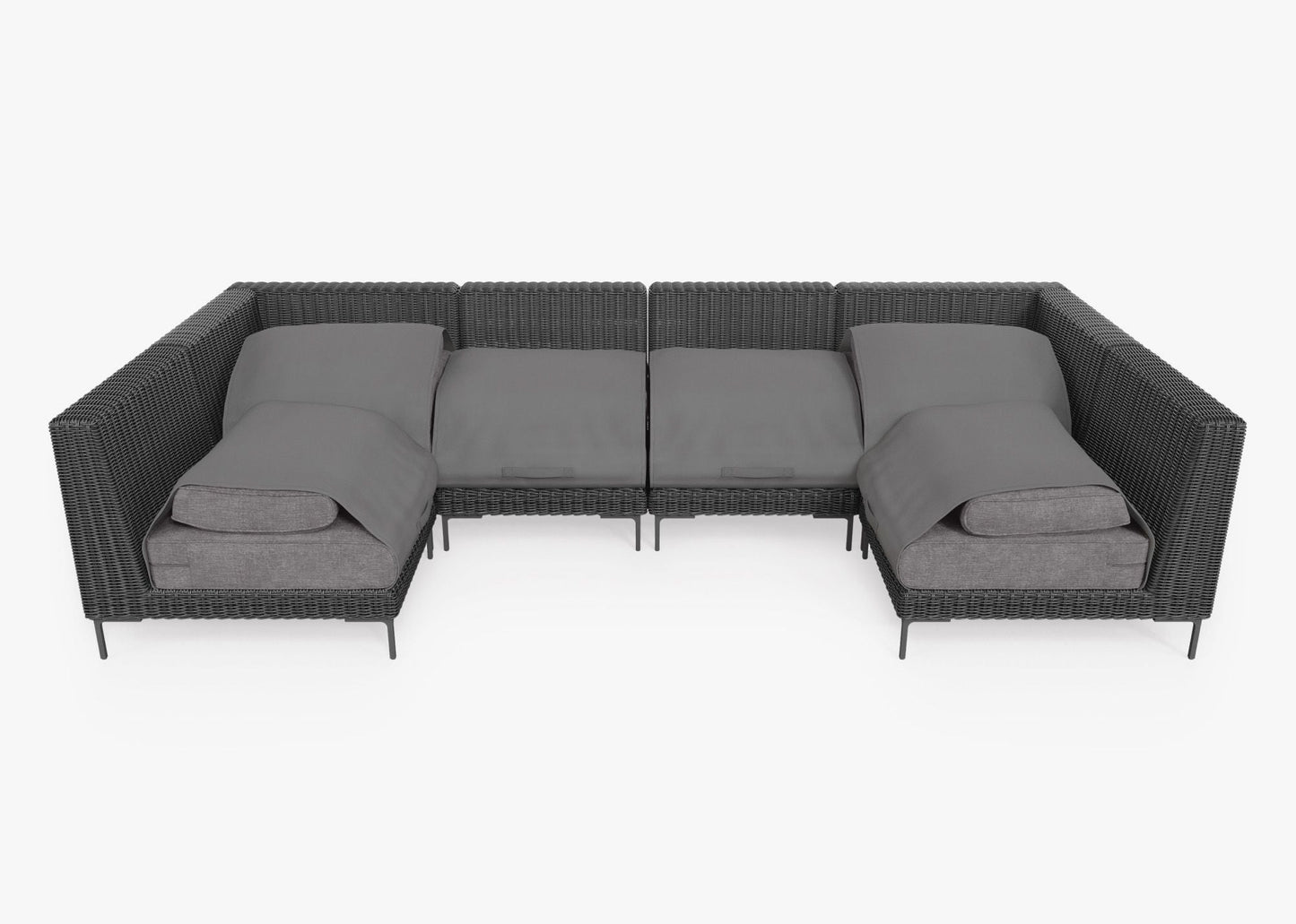 Live Outer 132" x 66" Black Wicker Outdoor U Sectional 6-Seat With Dark Pebble Gray Cushion
