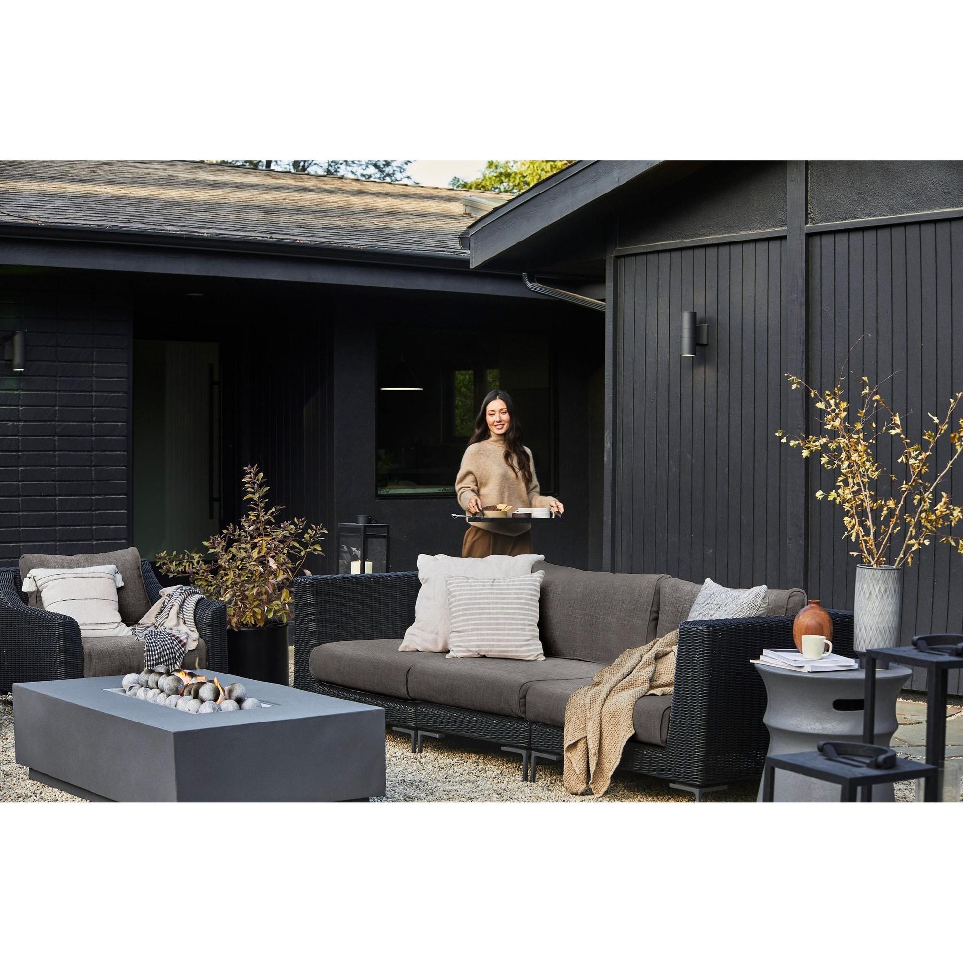 Live Outer 132" x 66" Black Wicker Outdoor U Sectional 6-Seat With Dark Pebble Gray Cushion